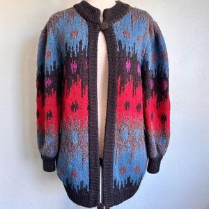 Vintage JJ Browne Abstract Southwest Wool Blend Cardigan Sweater Size Medium